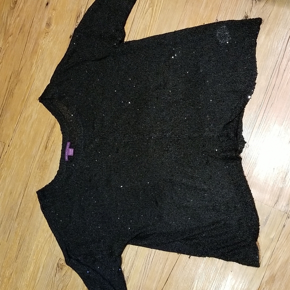 Black with iridescent sequins net overlay top sz 16-18 - Picture 1 of 7